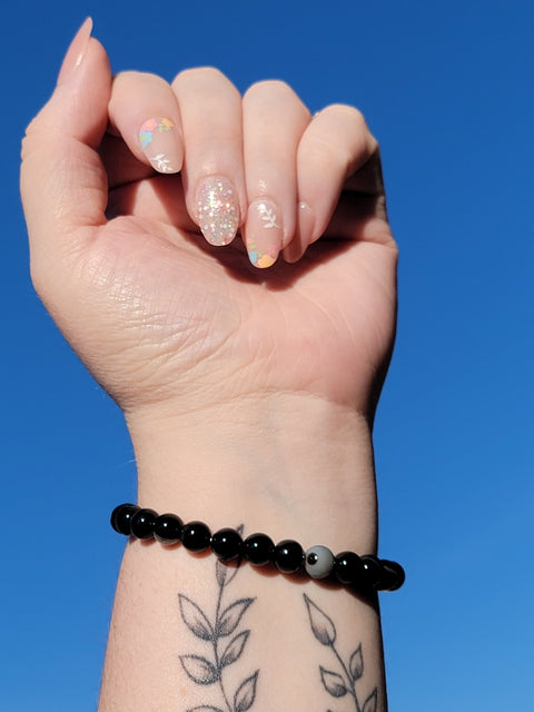 Black Banded Agate 8mm Gemstone Bead Bracelet - Littleton Rock Shop