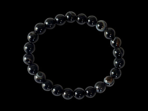 Black Banded Agate 8mm Gemstone Bead Bracelet - Littleton Rock Shop