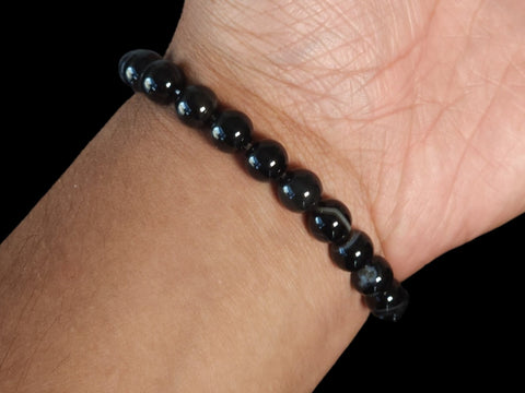 Black Banded Agate 8mm Gemstone Bead Bracelet - Littleton Rock Shop