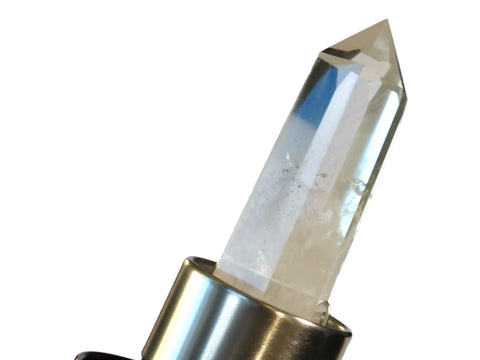 Clear Quartz Crystal Point Elixir Glass Water Bottle (16oz) - Littleton Rock Shop