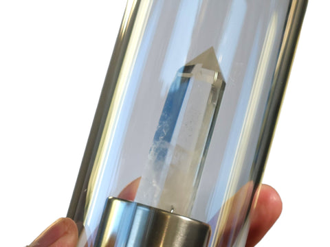 Clear Quartz Crystal Point Elixir Glass Water Bottle (16oz) - Littleton Rock Shop