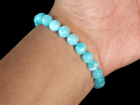 Dyed Blue Selenite 8mm Gemstone Bead Bracelet - Littleton Rock Shop