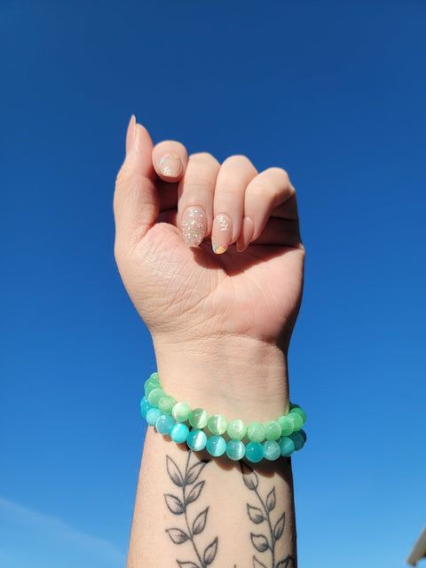 Dyed Blue Selenite 8mm Gemstone Bead Bracelet - Littleton Rock Shop