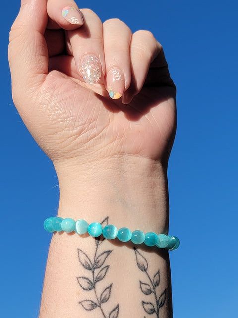 Dyed Blue Selenite 8mm Gemstone Bead Bracelet - Littleton Rock Shop