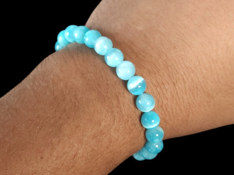 Dyed Blue Selenite 8mm Gemstone Bead Bracelet - Littleton Rock Shop