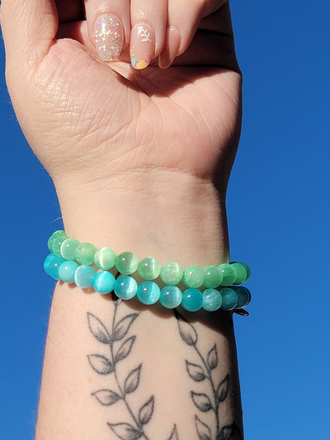 Dyed Blue Selenite 8mm Gemstone Bead Bracelet - Littleton Rock Shop