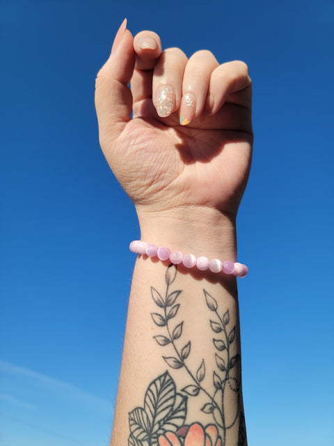 Dyed Pink Selenite 8mm Gemstone Bead Bracelet - Littleton Rock Shop