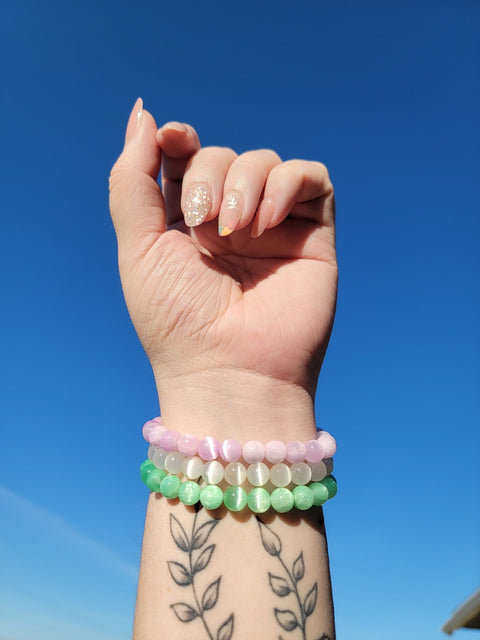 Dyed Pink Selenite 8mm Gemstone Bead Bracelet - Littleton Rock Shop