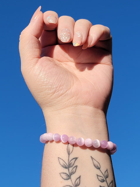 Dyed Pink Selenite 8mm Gemstone Bead Bracelet - Littleton Rock Shop