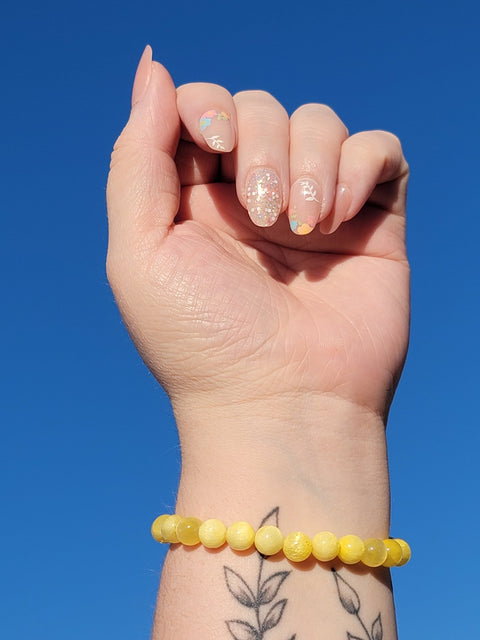 Dyed Yellow Selenite 8mm Gemstone Bead Bracelet - Littleton Rock Shop