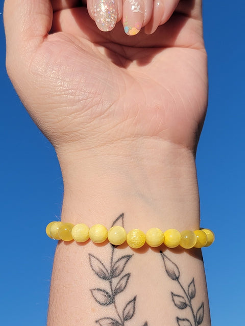 Dyed Yellow Selenite 8mm Gemstone Bead Bracelet - Littleton Rock Shop