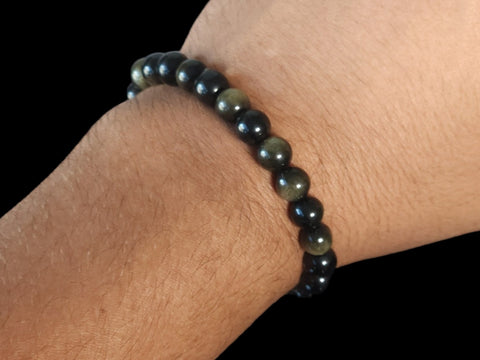 Gold Sheen Obsidian 8mm Gemstone Bead Bracelet - Littleton Rock Shop