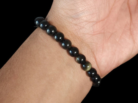 Gold Sheen Obsidian 8mm Gemstone Bead Bracelet - Littleton Rock Shop