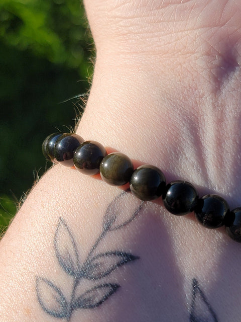 Gold Sheen Obsidian 8mm Gemstone Bead Bracelet - Littleton Rock Shop