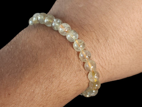 Rutilated Quartz 8mm Gemstone Bead Bracelet - Littleton Rock Shop