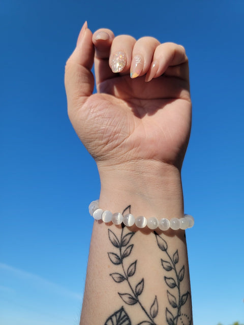 Selenite 8mm Gemstone Bead Bracelet - Littleton Rock Shop