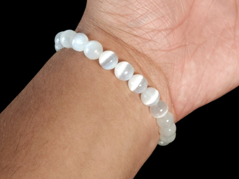 Selenite 8mm Gemstone Bead Bracelet - Littleton Rock Shop