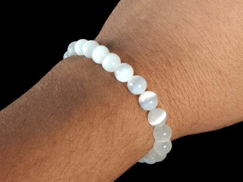 Selenite 8mm Gemstone Bead Bracelet - Littleton Rock Shop