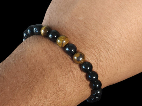 Tiger's Eye & Black Obsidian 8mm Gemstone Bead Bracelet - Littleton Rock Shop