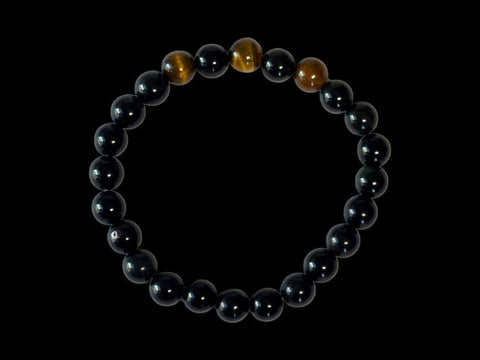 Tiger's Eye & Black Obsidian 8mm Gemstone Bead Bracelet - Littleton Rock Shop